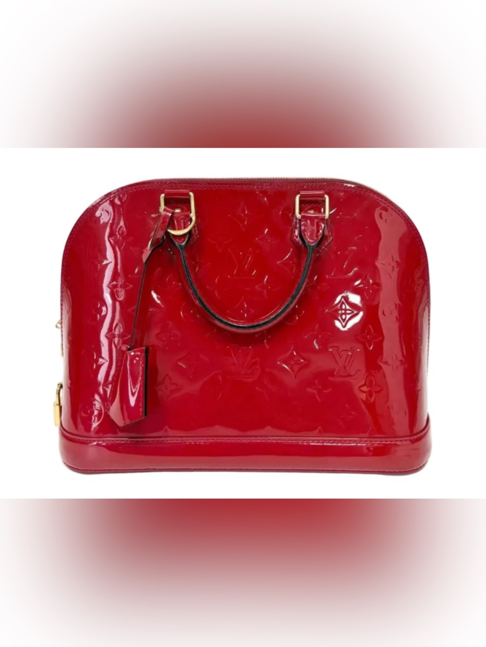 Louis Vuitton Alma PM Monogram Vernis Red Patent Leather Satchel (MSRP $2,150)